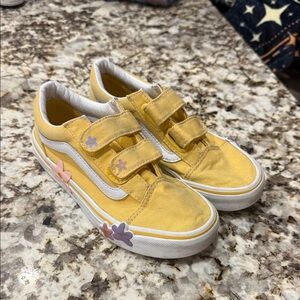 Vans Yellow Kids Shoes with Floral Accents